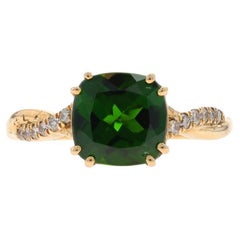 Anello con diamante al cromo dipside in oro giallo - 10k Cushion 1.85ctw Twist