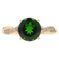 Bague Diopside et diamants en or jaune 10 carats, tourbillon de 1,80 carat