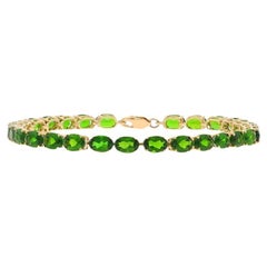 Yellow Gold Chrome Diopside Tennis Bracelet 7 1/4" - 14k Oval 10.44ctw