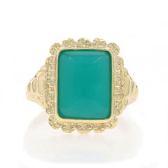 Yellow Gold Chrysoprase Vintage Cocktail Solitaire Ring 14k Rectangular Cabochon