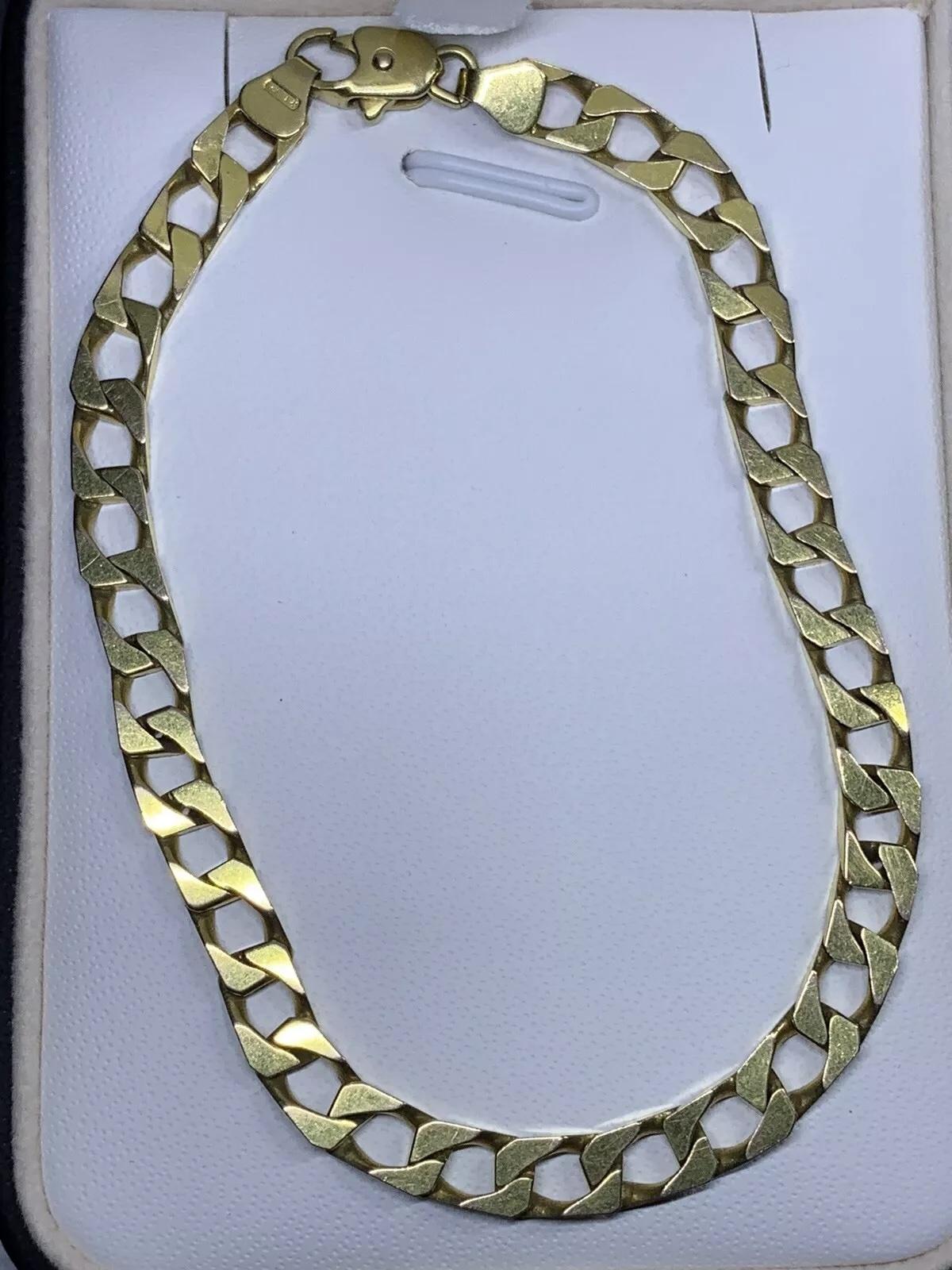 da uomo o donna Bracciale massiccio in oro giallo con catena cubana a maglie solide in vendita