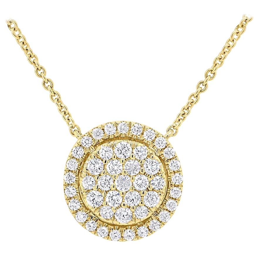 Yellow Gold Circle Pendant with the Diamonds For Sale