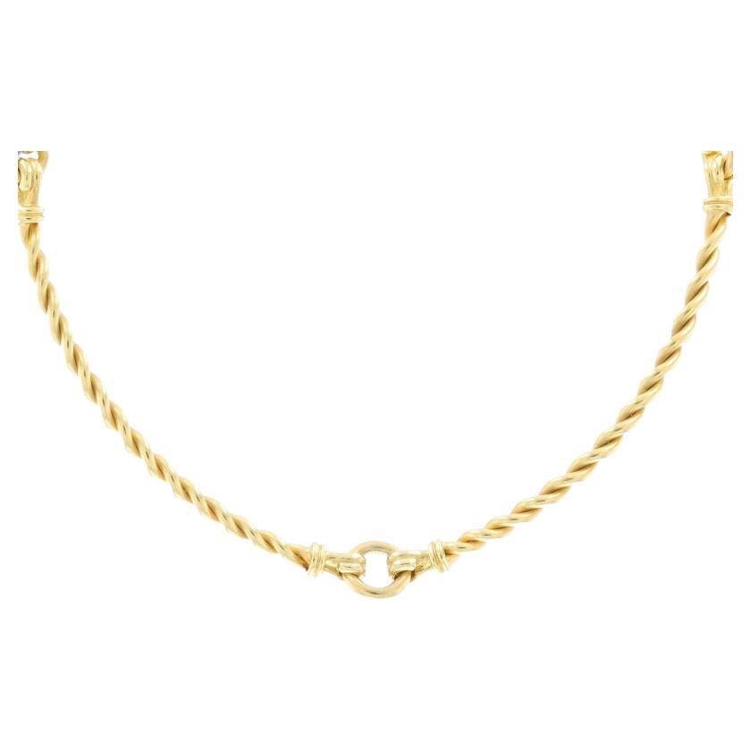 Yellow Gold Circle Rope Station Link Necklace 14" - 18k Collar For Sale