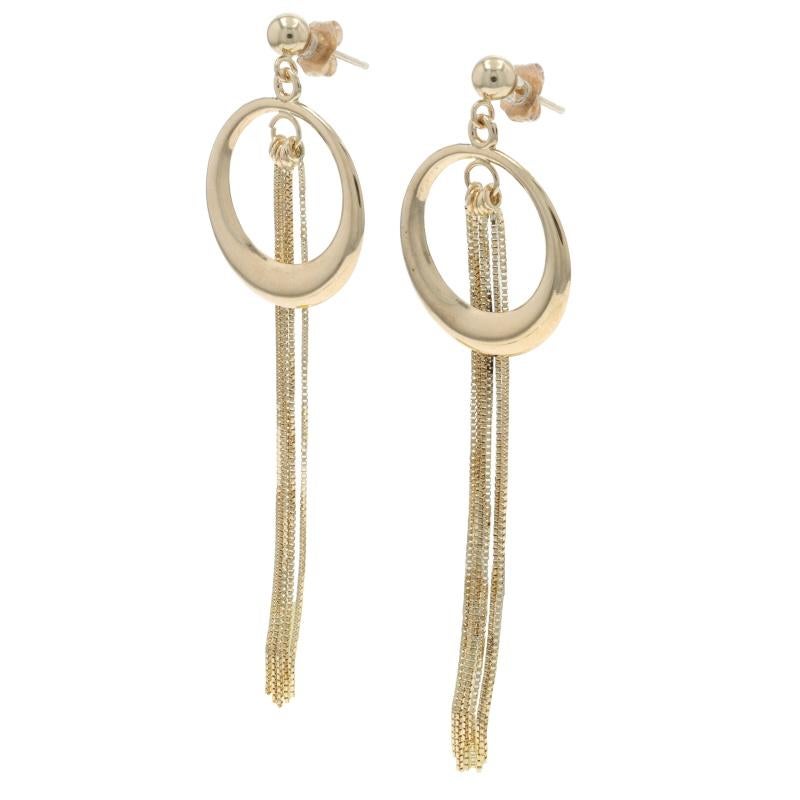 Boucles d'oreilles pendantes en or jaune avec houppe en forme de cercle 14k et chaîne percée Excellent état - En vente à Greensboro, NC