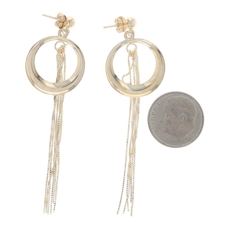 Boucles d'oreilles pendantes en or jaune avec houppe en forme de cercle 14k et chaîne percée Pour femmes en vente