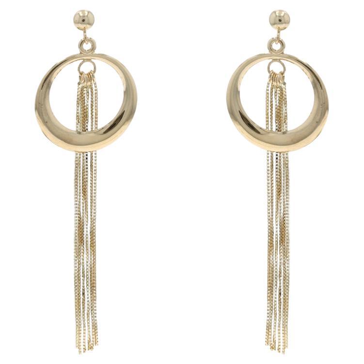 Boucles d'oreilles pendantes en or jaune avec houppe en forme de cercle 14k et chaîne percée