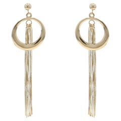 Boucles d'oreilles pendantes en or jaune avec houppe en forme de cercle 14k et chaîne percée