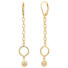 Yellow Gold Circles Hoop Earrings with Diamonds Drops