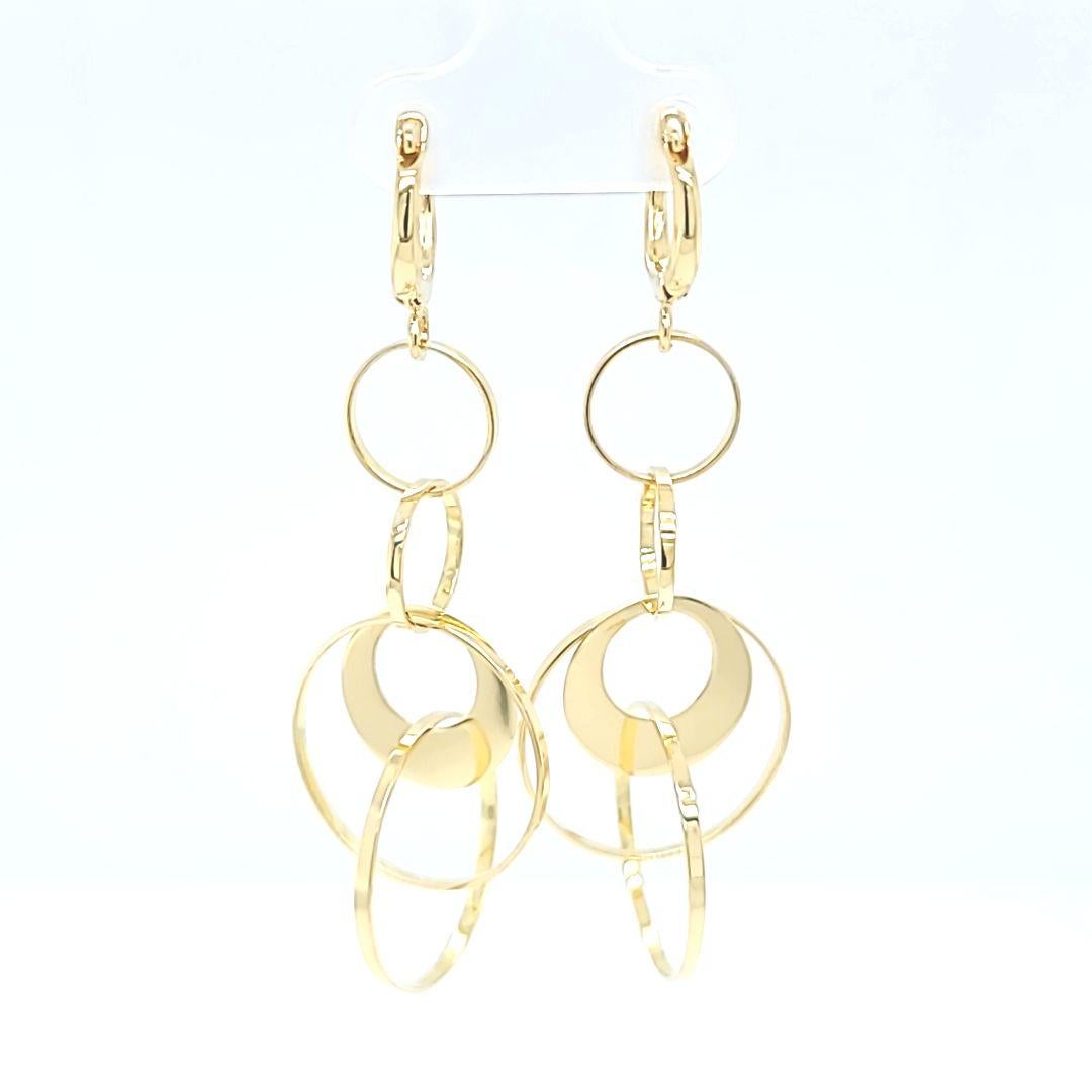 Yellow Gold Circular Dangle Earrings In Good Condition For Sale In Coral Gables, FL