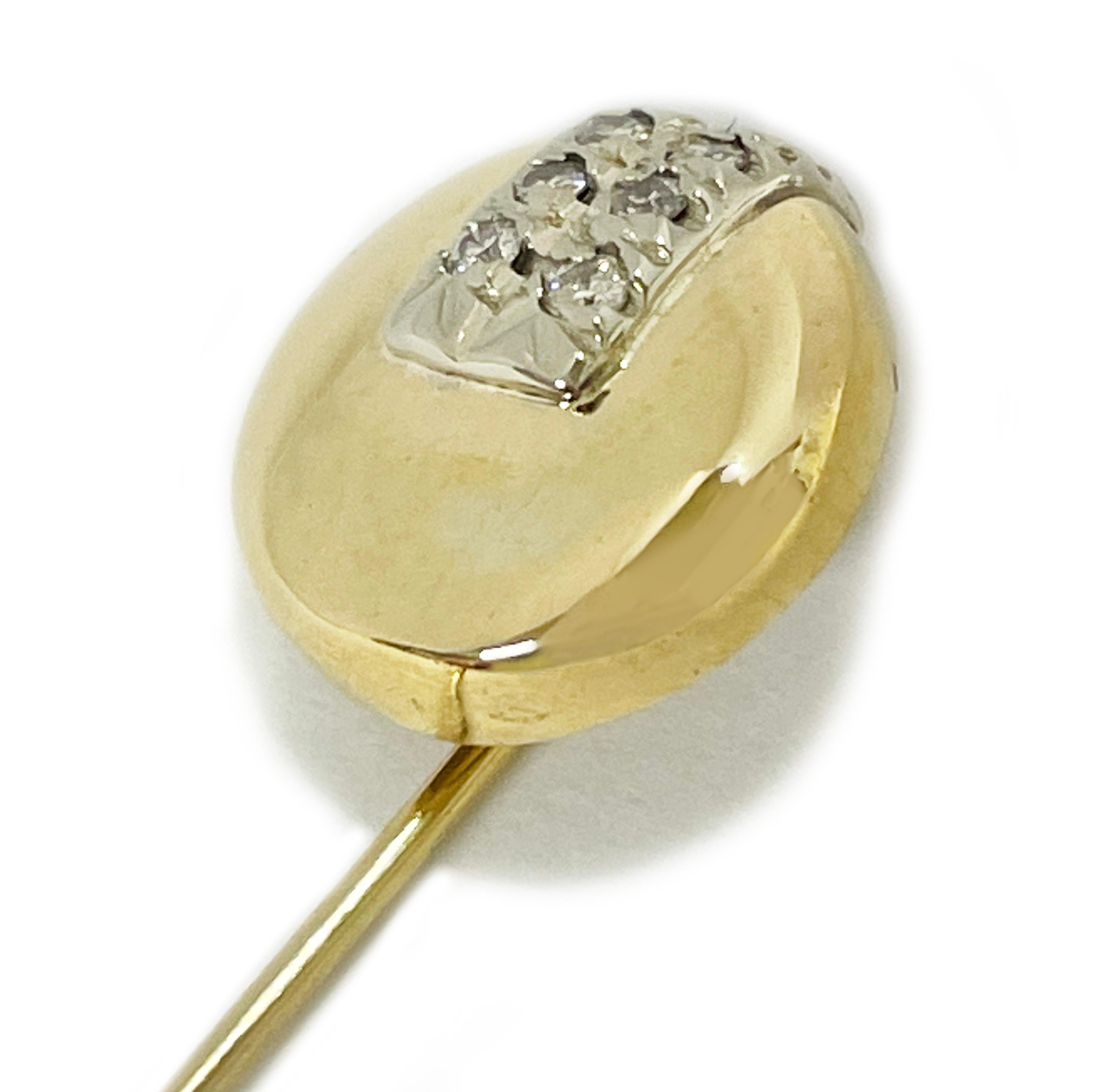 14 Karat Yellow Gold Circular Diamond Stick Pin. Simple and beautiful design featuring eight brilliant-cut diamonds set in white gold. The diamonds measure 1.72mm for a carat total weight of 0.16ctw. The diamonds are I1-I2 in clarity (G.I.A.) and