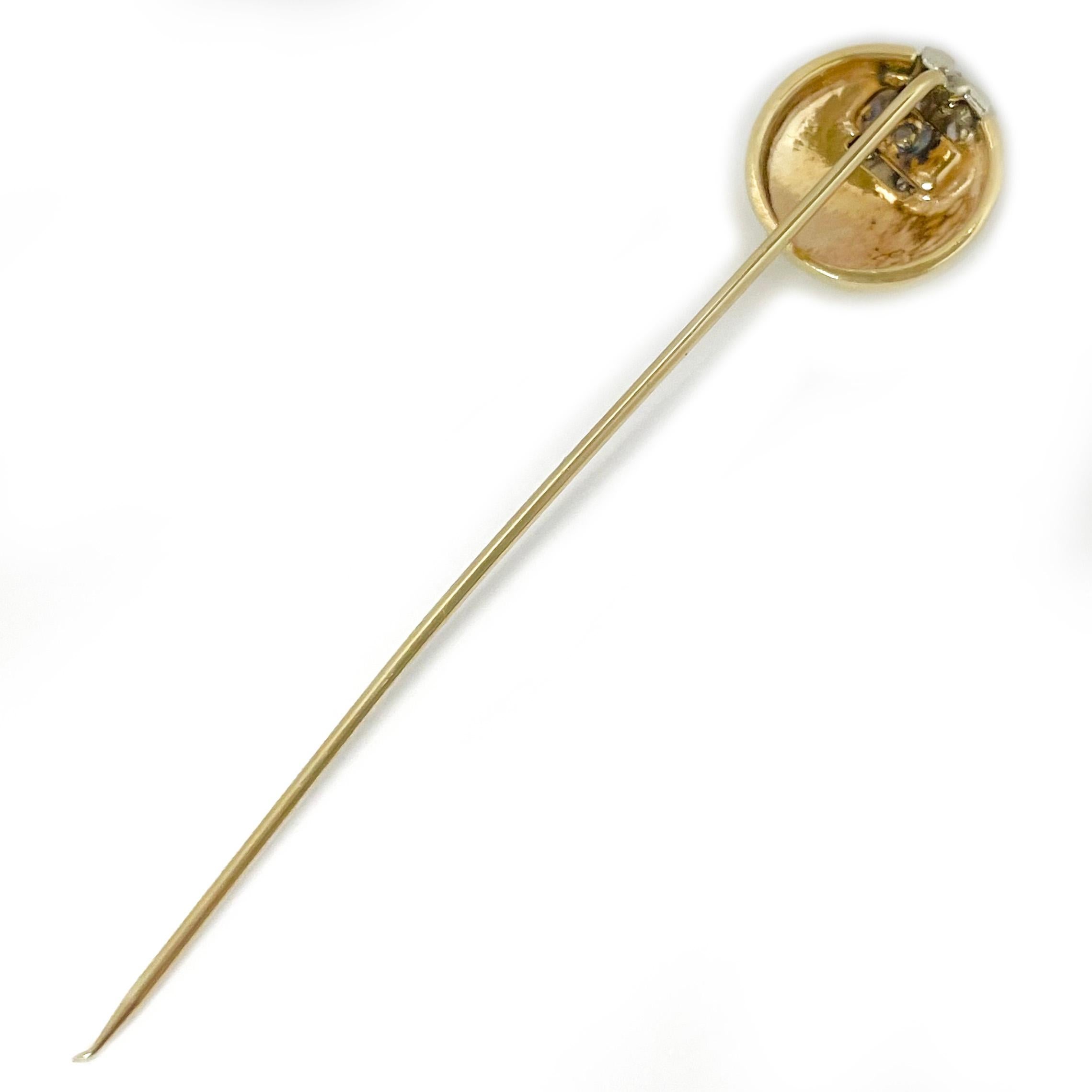 Retro Yellow Gold Circular Diamond Stick Pin For Sale