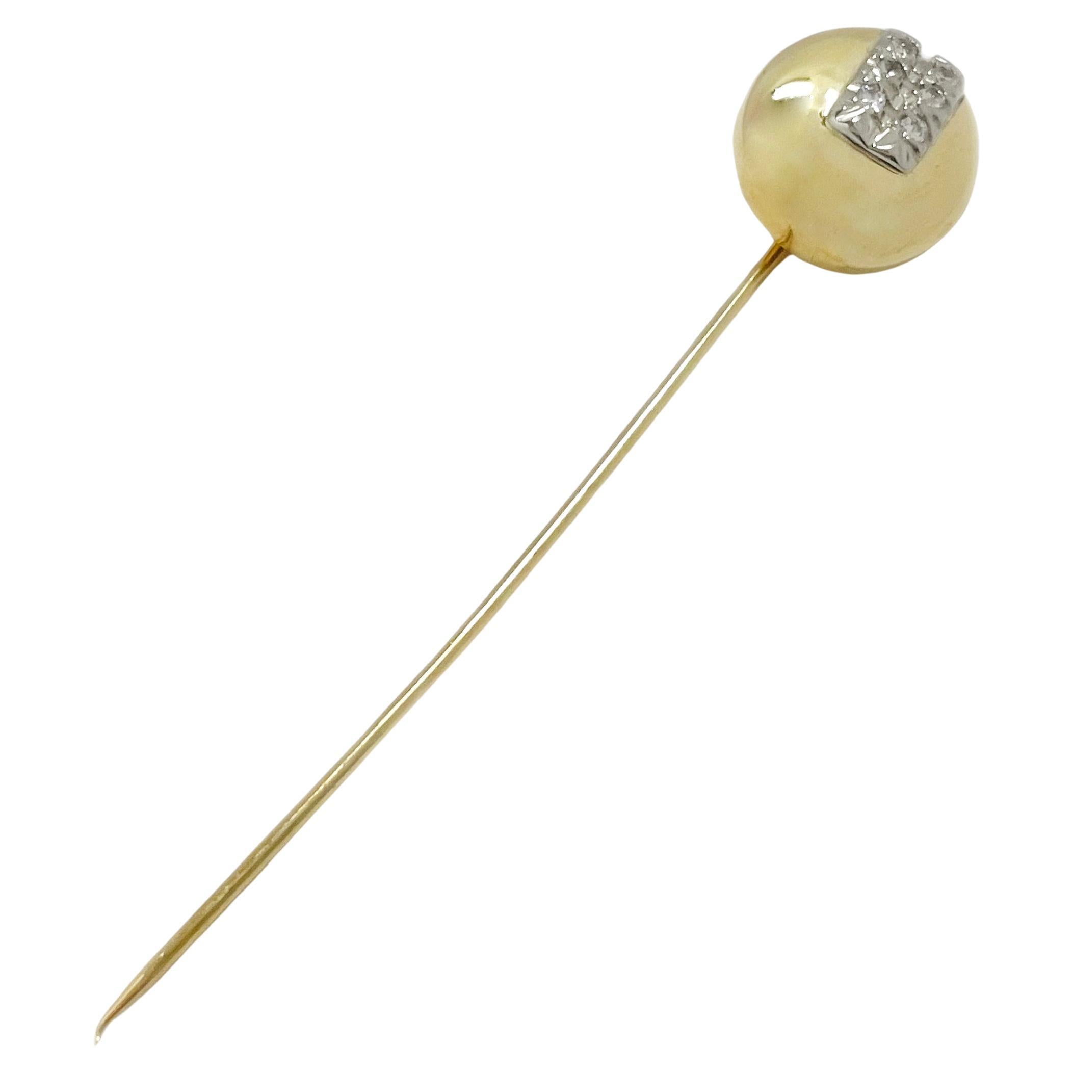 Yellow Gold Circular Diamond Stick Pin For Sale