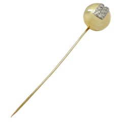 Antique Stick Pin Victorian, spiral with center diamond, 10k yellow gold.  j-skvc446