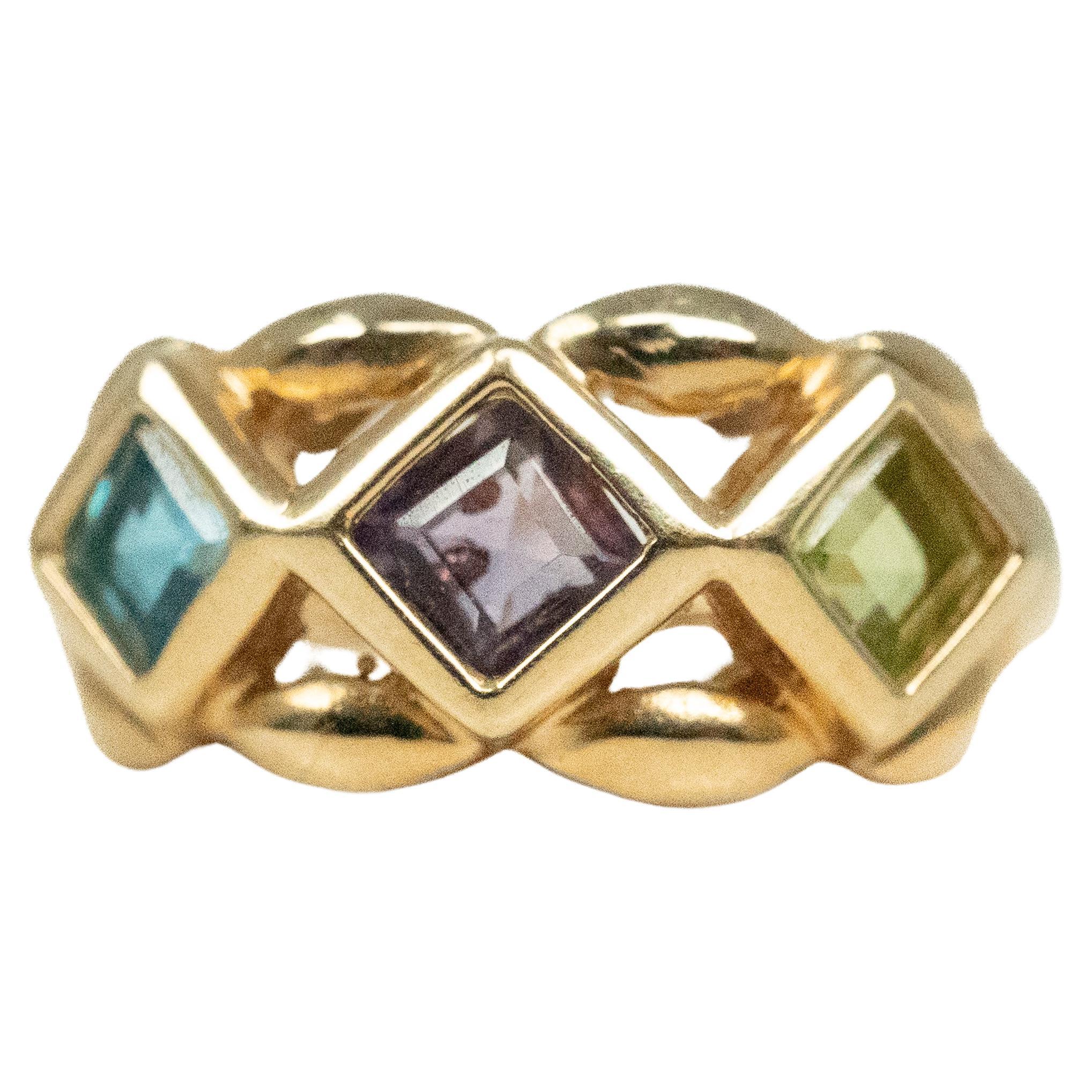 Yellow Gold, Citrine, Amethyst and Topaz Ring For Sale