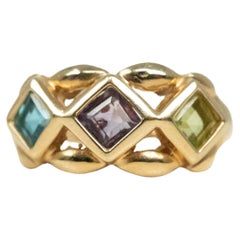 Yellow Gold, Citrine, Amethyst and Topaz Ring