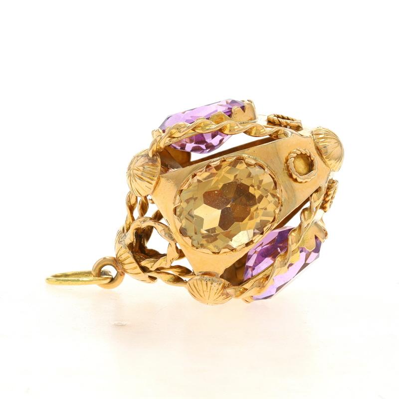 Oval Cut Yellow Gold Citrine Amethyst Vintage Ornate Charm 18k Oval 18.00ctw Chunky For Sale