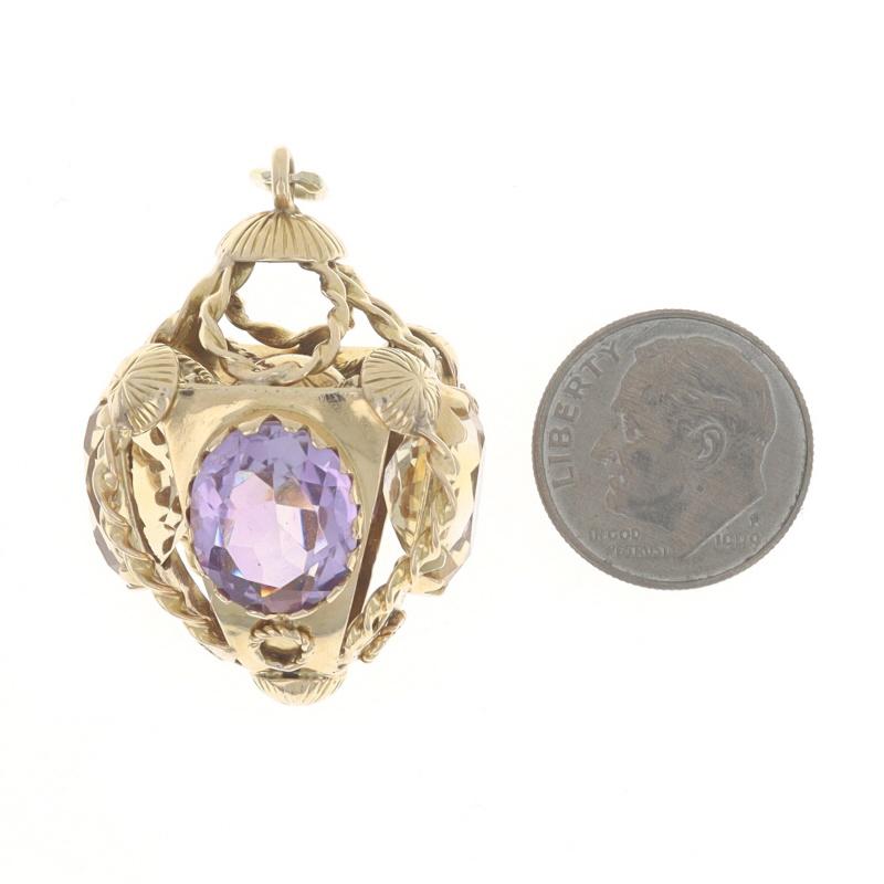 Yellow Gold Citrine Amethyst Vintage Ornate Charm 18k Oval 18.00ctw Chunky In Excellent Condition For Sale In Greensboro, NC
