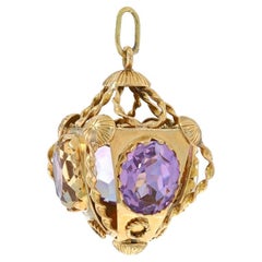 Yellow Gold Citrine Amethyst Vintage Ornate Charm 18k Oval 18.00ctw Chunky