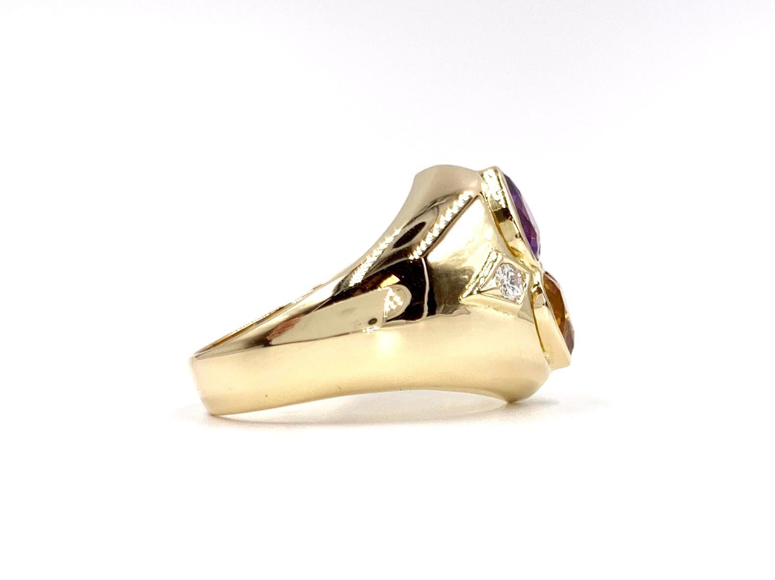 Yellow Gold Citrine and Amethyst Wide Ring In Excellent Condition In Pikesville, MD