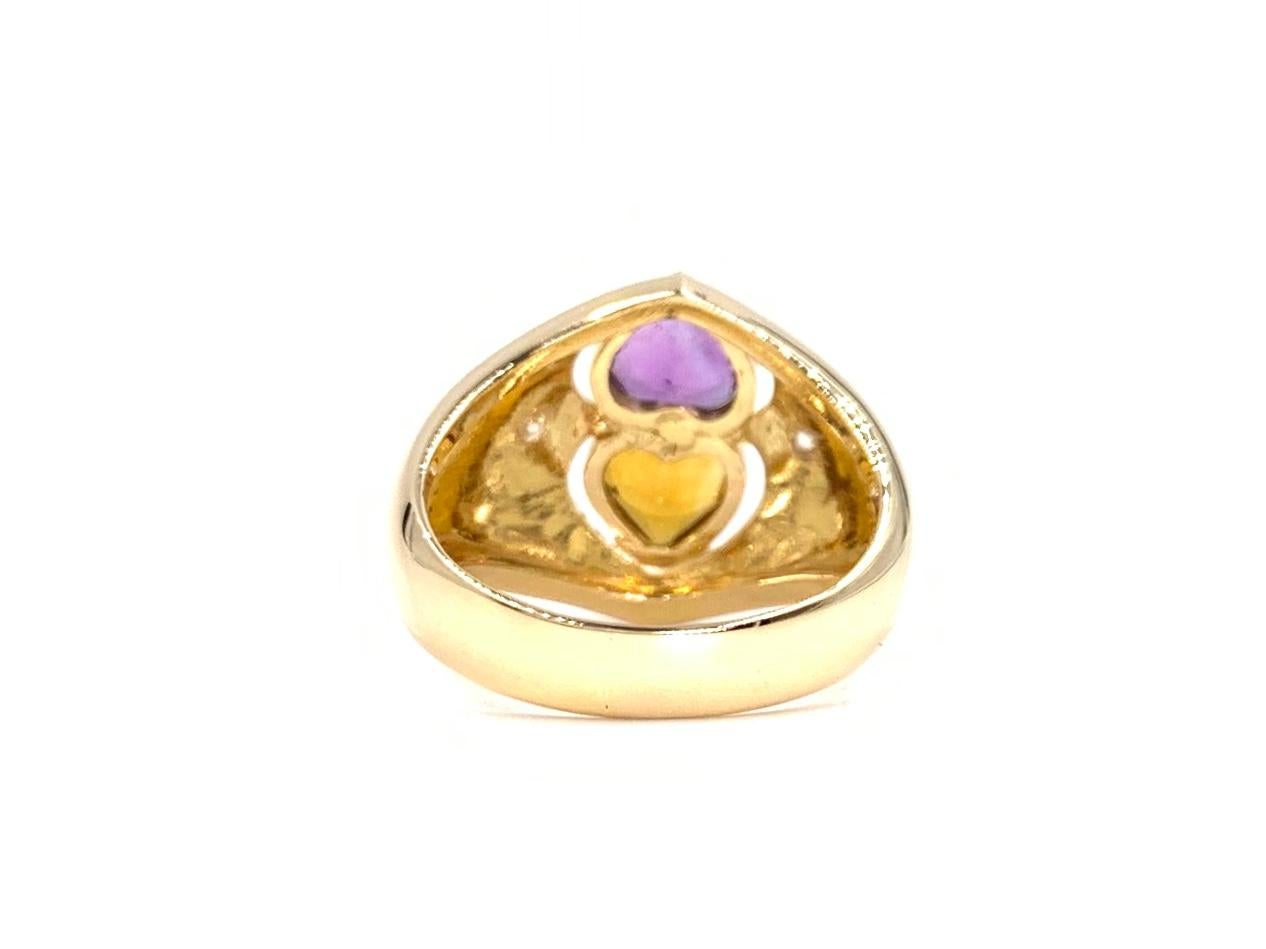 Women's Yellow Gold Citrine and Amethyst Wide Ring