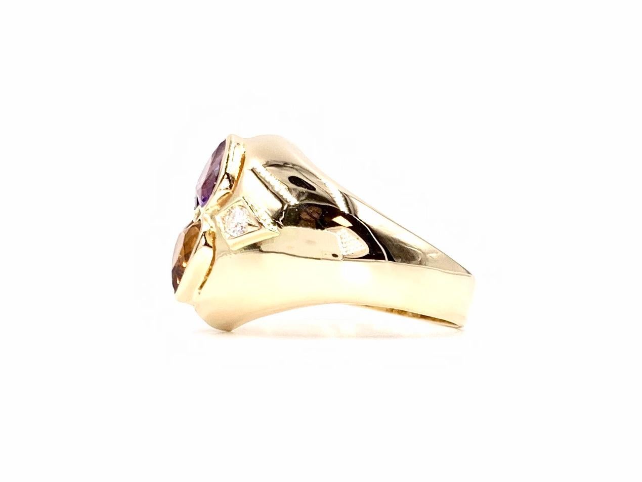 Yellow Gold Citrine and Amethyst Wide Ring 1