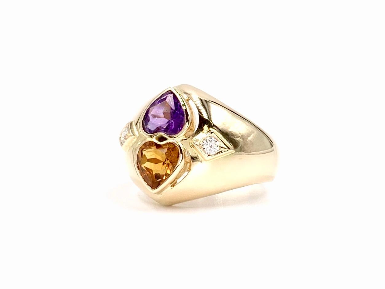 Yellow Gold Citrine and Amethyst Wide Ring 2