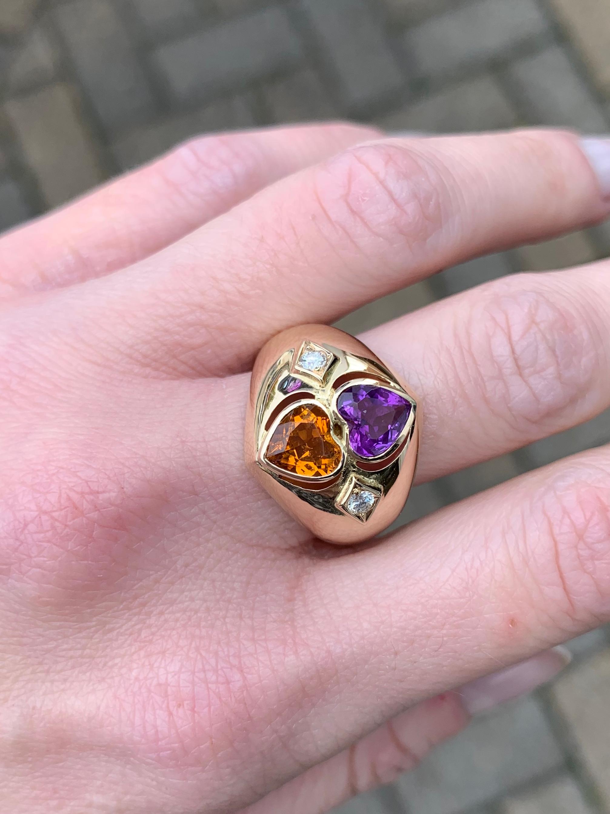 Yellow Gold Citrine and Amethyst Wide Ring 3