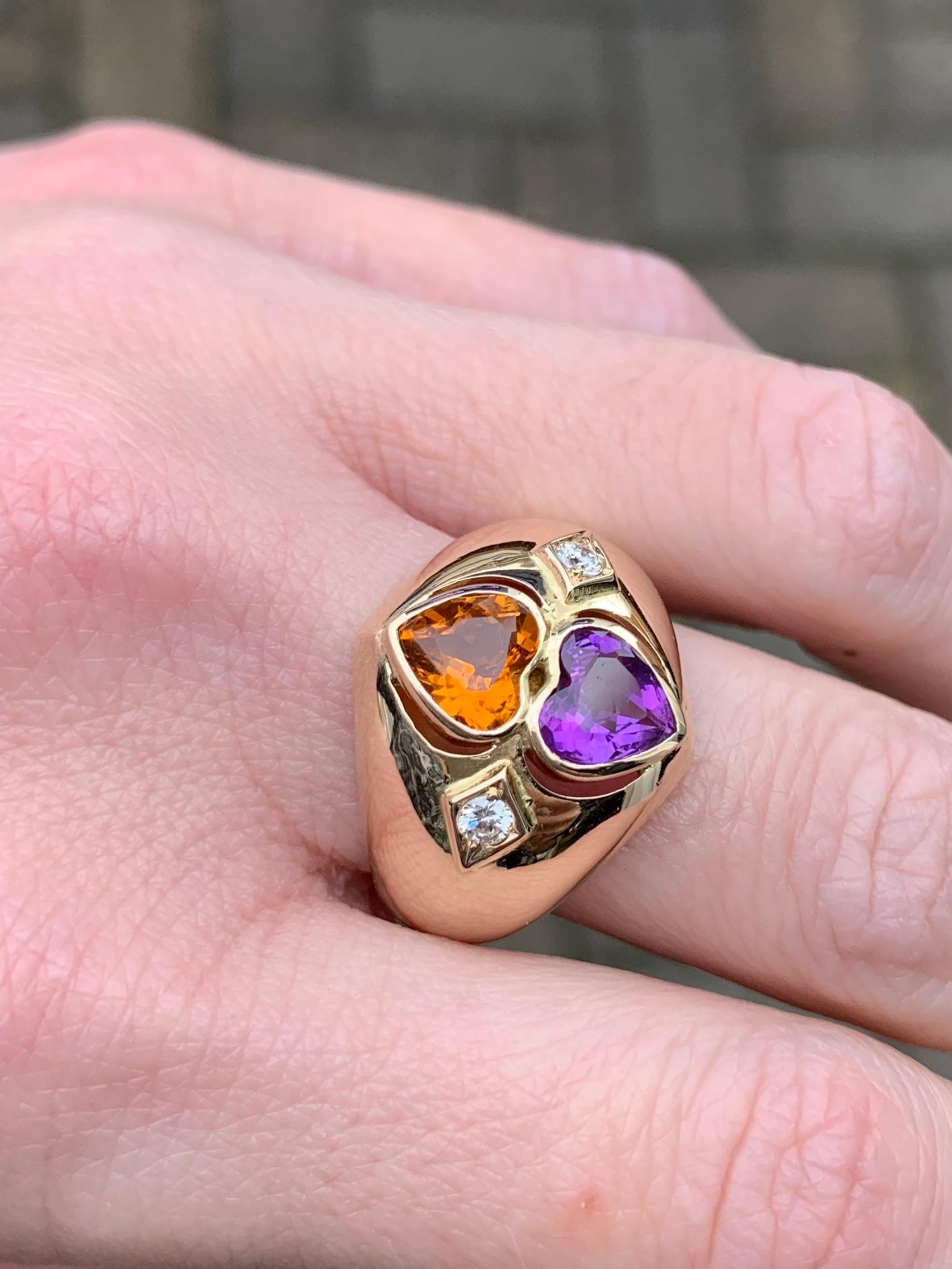 Yellow Gold Citrine and Amethyst Wide Ring 4