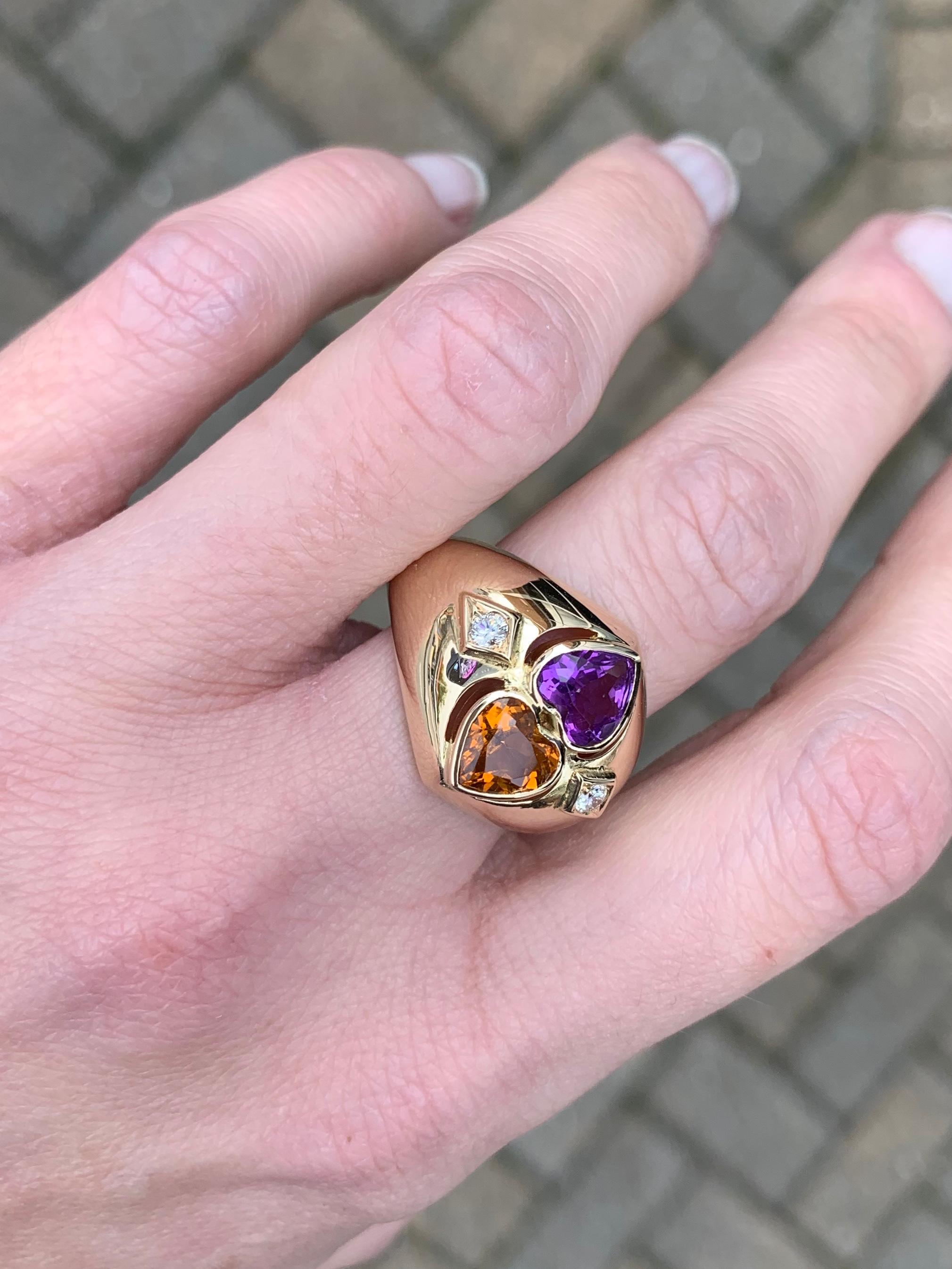 Yellow Gold Citrine and Amethyst Wide Ring 5