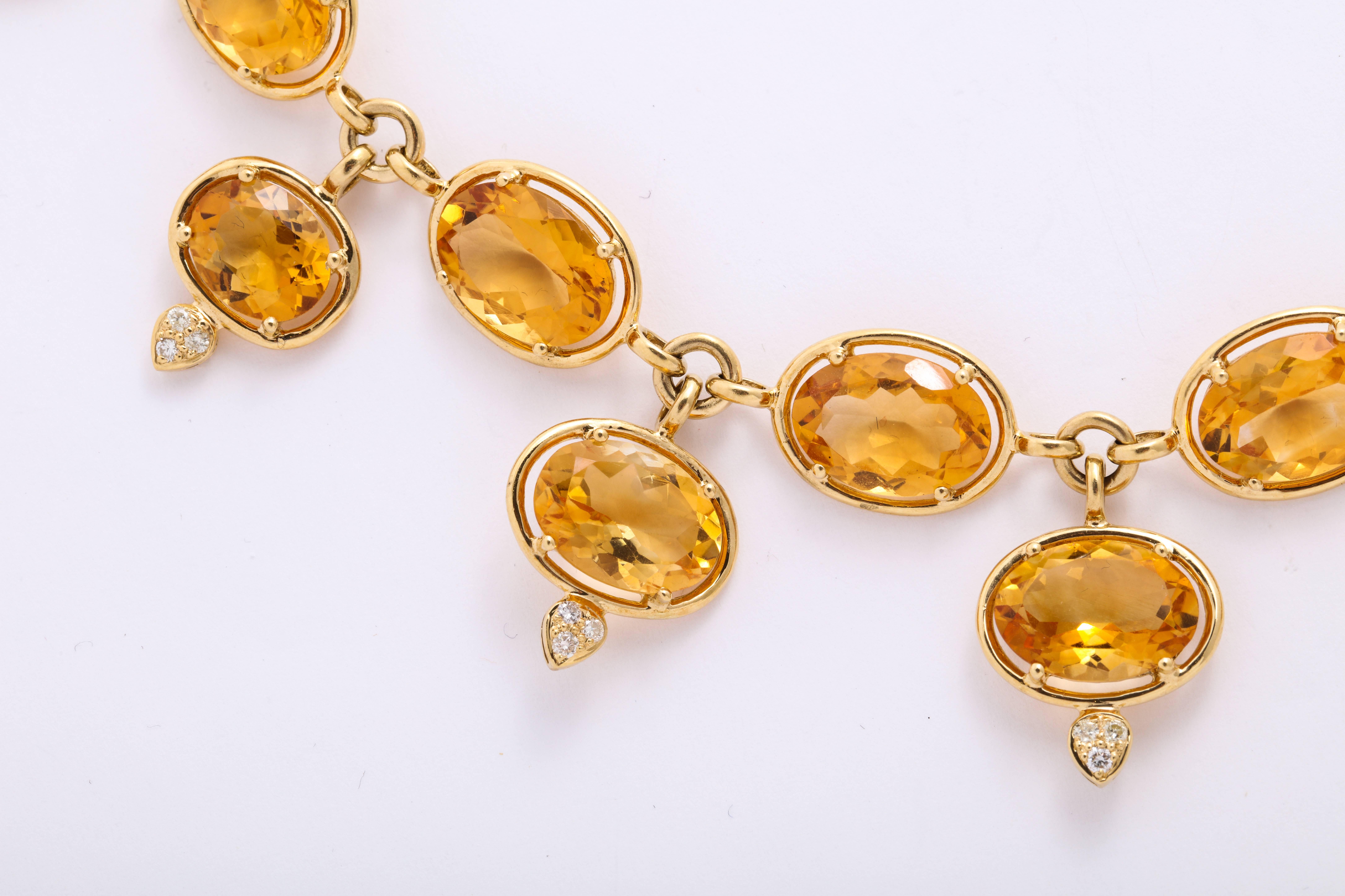 Contemporary Yellow Gold, Citrine and Diamond Link Necklace