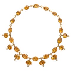 Yellow Gold, Citrine and Diamond Link Necklace