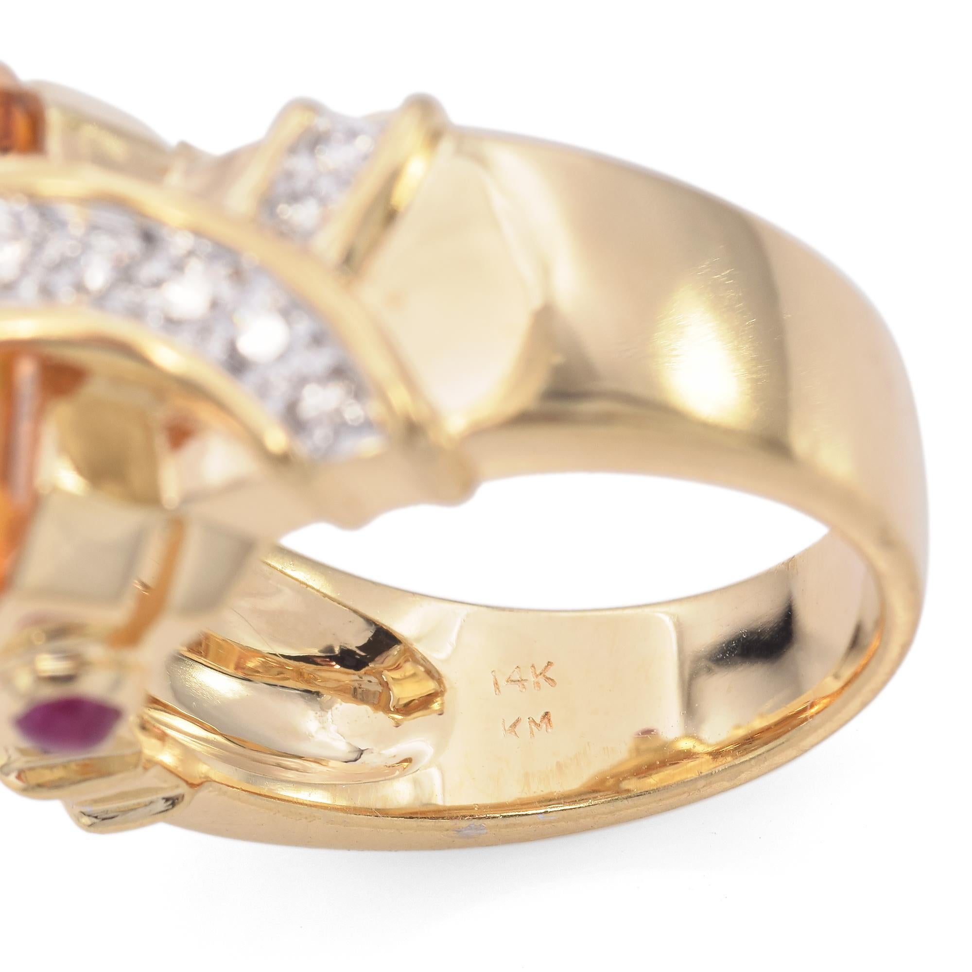 Women's Yellow Gold Citrine and Diamond Retro Cocktail Ring For Sale