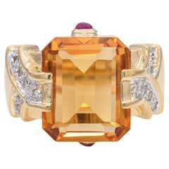 Yellow Gold Citrine and Diamond Retro Cocktail Ring