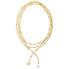 Yellow Gold Citrine and Pearl Chain Necklace