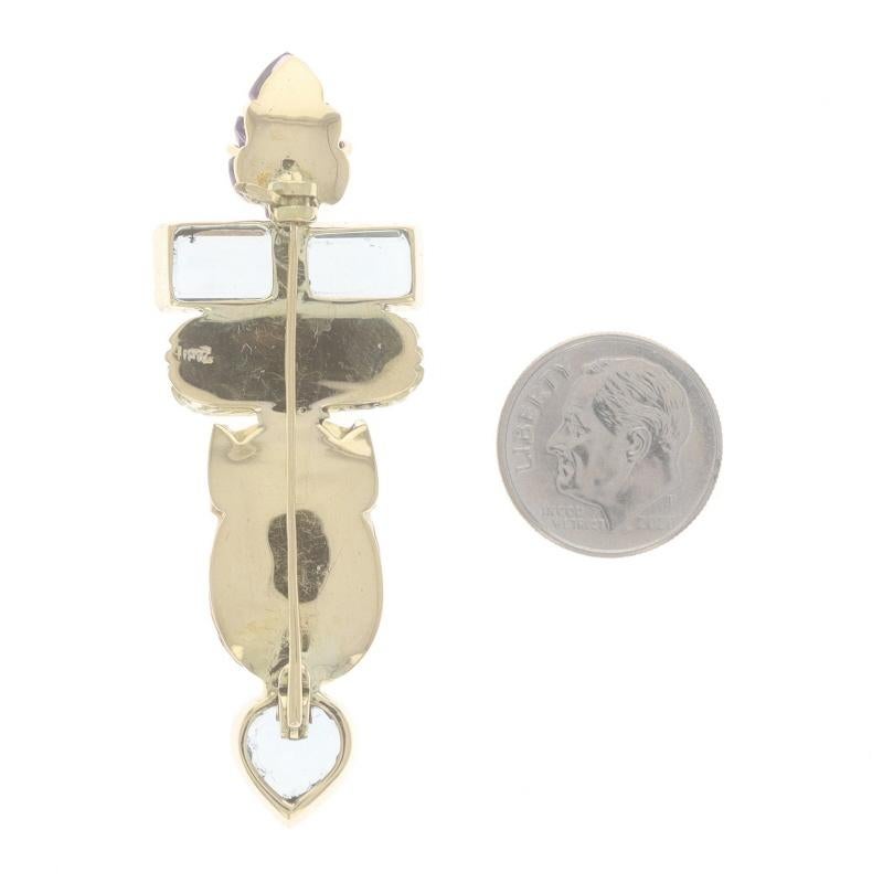 Yellow Gold Citrine Aquamarine Buddha Head Brooch - 18k 5.80ctw Carved Pin In Excellent Condition For Sale In Greensboro, NC