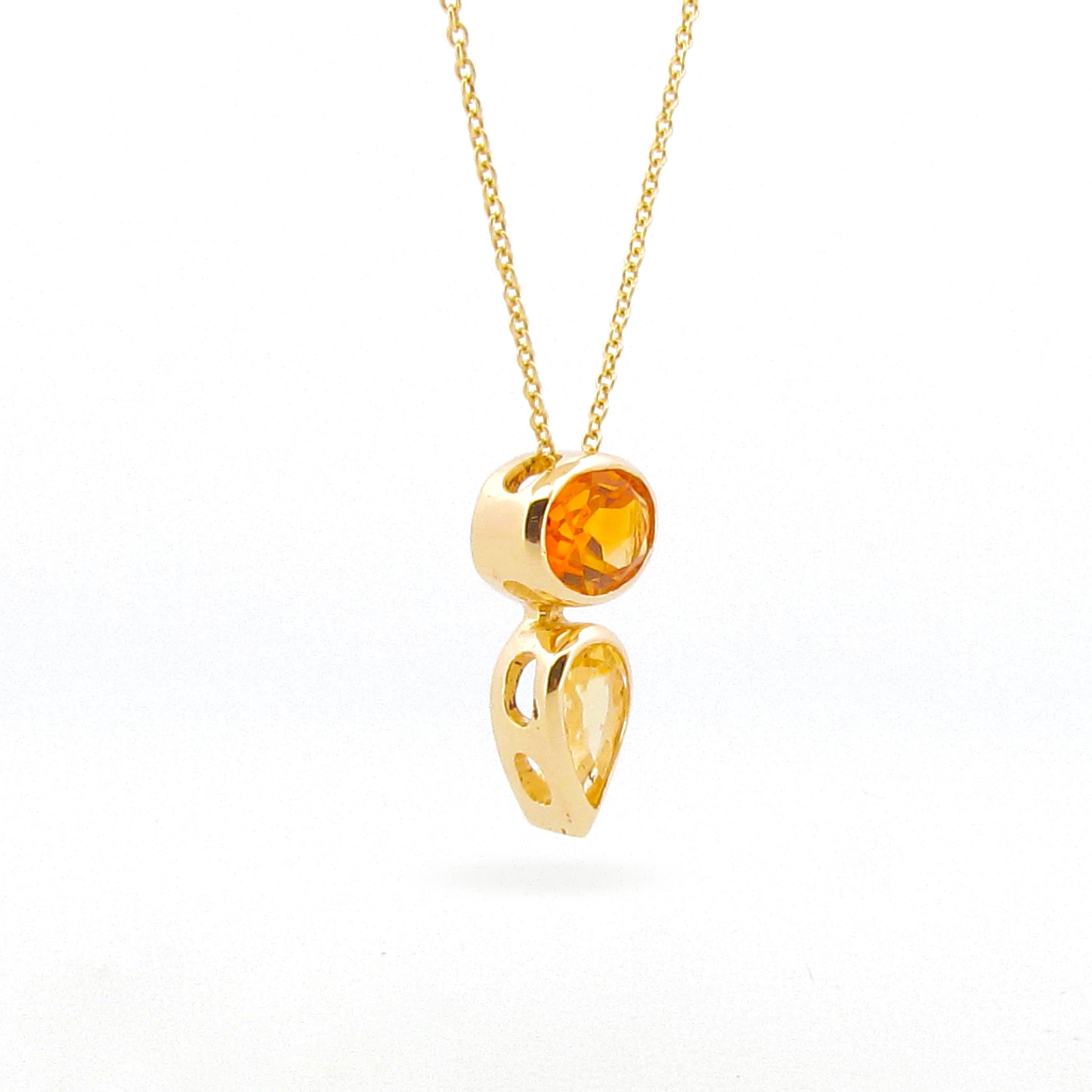 Contemporary Yellow Gold Citrine Bezel Set Balance Necklace   For Sale