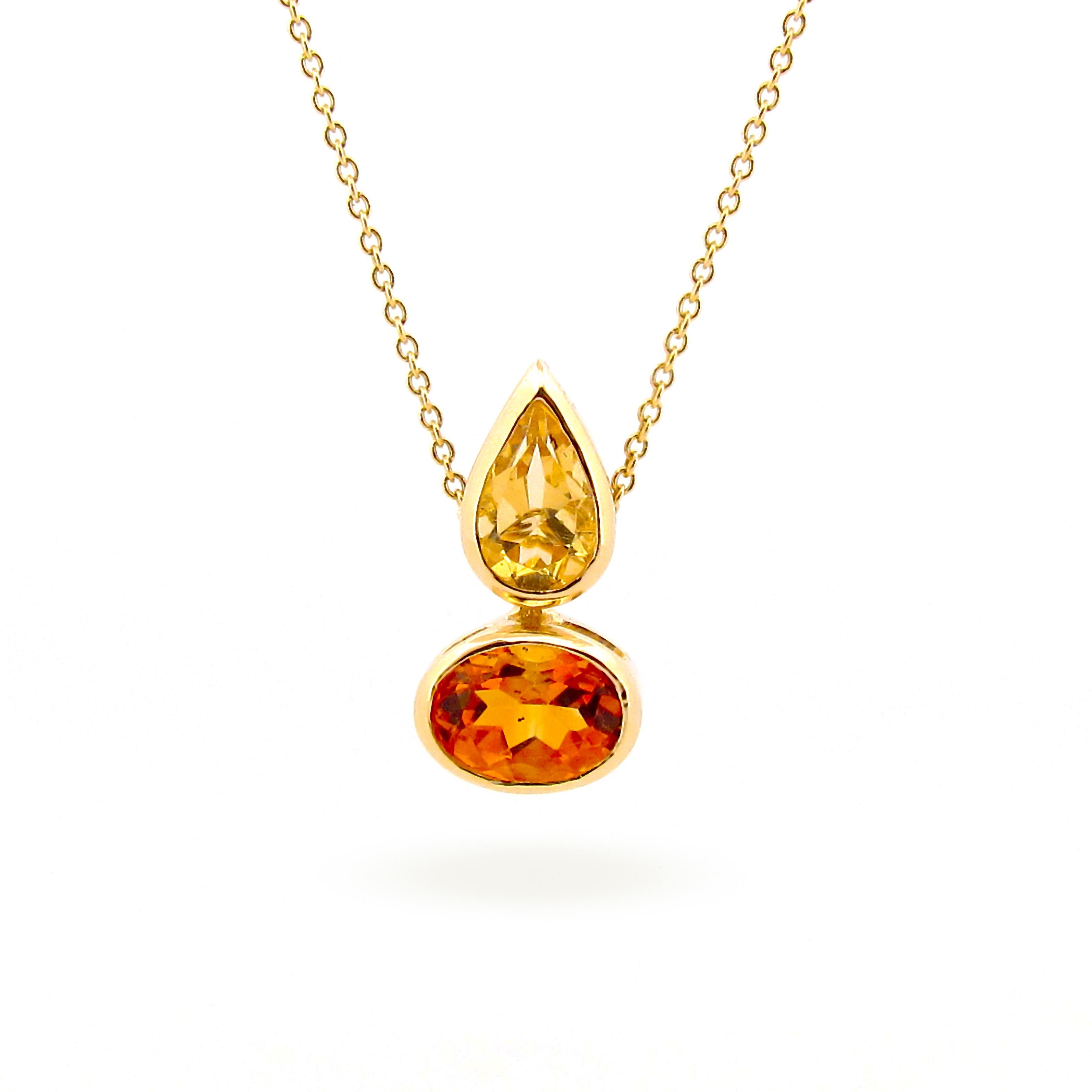 Oval Cut Yellow Gold Citrine Bezel Set Balance Necklace   For Sale