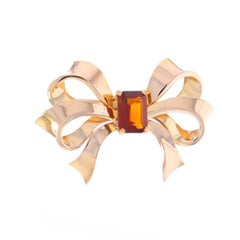 Yellow Gold Citrine Bow Brooch - 18k Emerald 2.30ct Tied Ribbon Pin Medeira