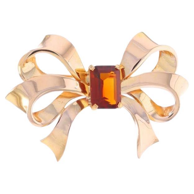 Yellow Gold Citrine Bow Brooch - 18k Emerald 2.30ct Tied Ribbon Pin Medeira For Sale