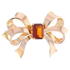 Used Yellow Gold Citrine Bow Brooch - 18k Emerald 2.30ct Tied Ribbon Pin Medeira