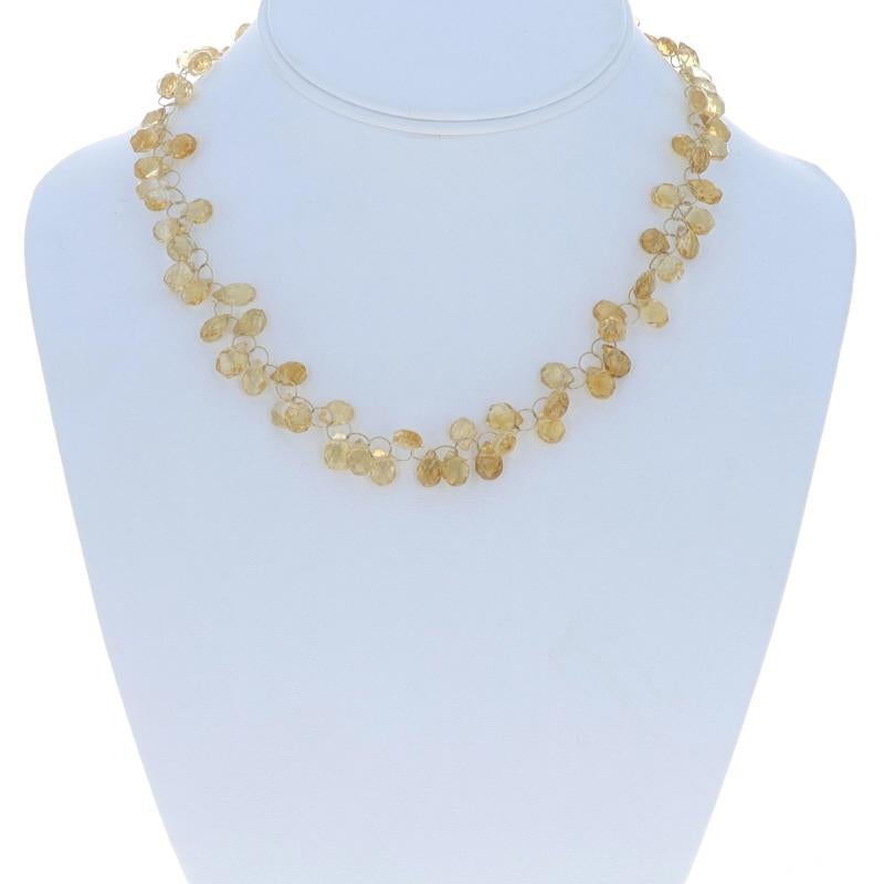 Briolette Cut Yellow Gold Citrine Cable Beaded Chain Necklace 16 1/2