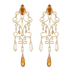18K Gold Citrine and Diamond Dangle Earrings