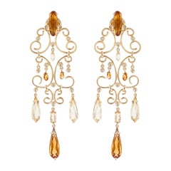 18K Gold Citrine and Diamond Dangle Earrings