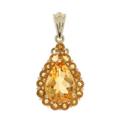 Yellow Gold Citrine Citrines Halo Pendant - 14k Pear 7.40ctw Floral