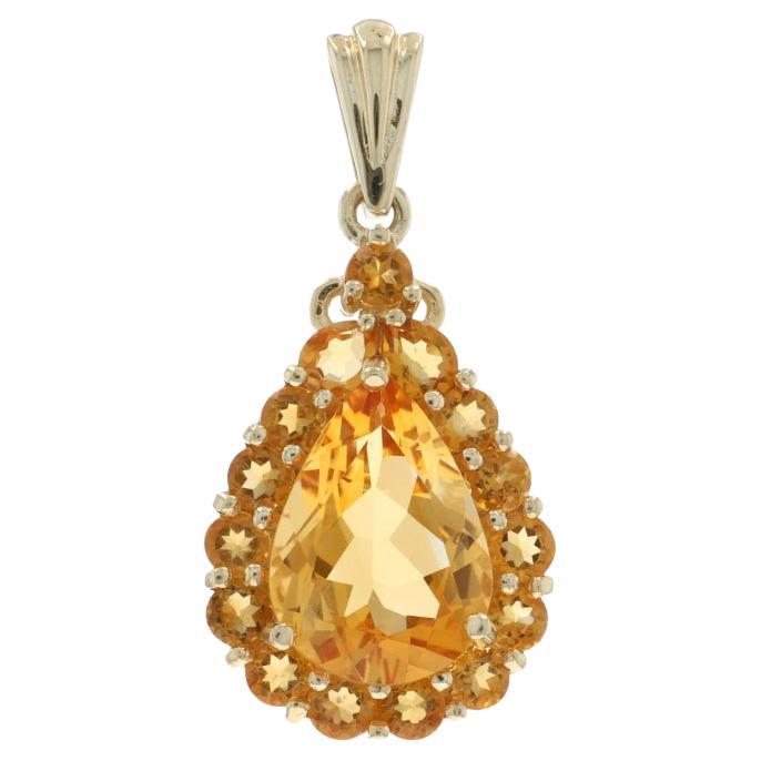 Gelbgold Citrin Citrin Halo Anhänger - 14k Birne 7,40ctw Floral