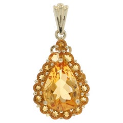Yellow Gold Citrine Citrines Halo Pendant - 14k Pear 7.40ctw Floral
