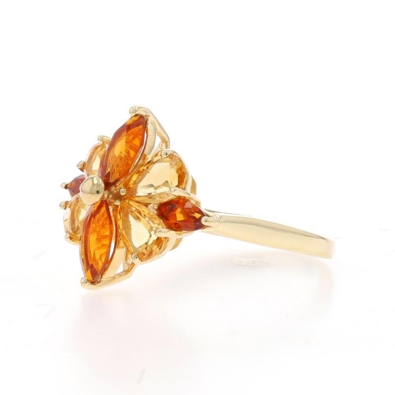 Yellow Gold Citrine Cluster Cocktail Ring - 14k Marquise & Pear 1.57ctw Flower In Excellent Condition For Sale In Greensboro, NC