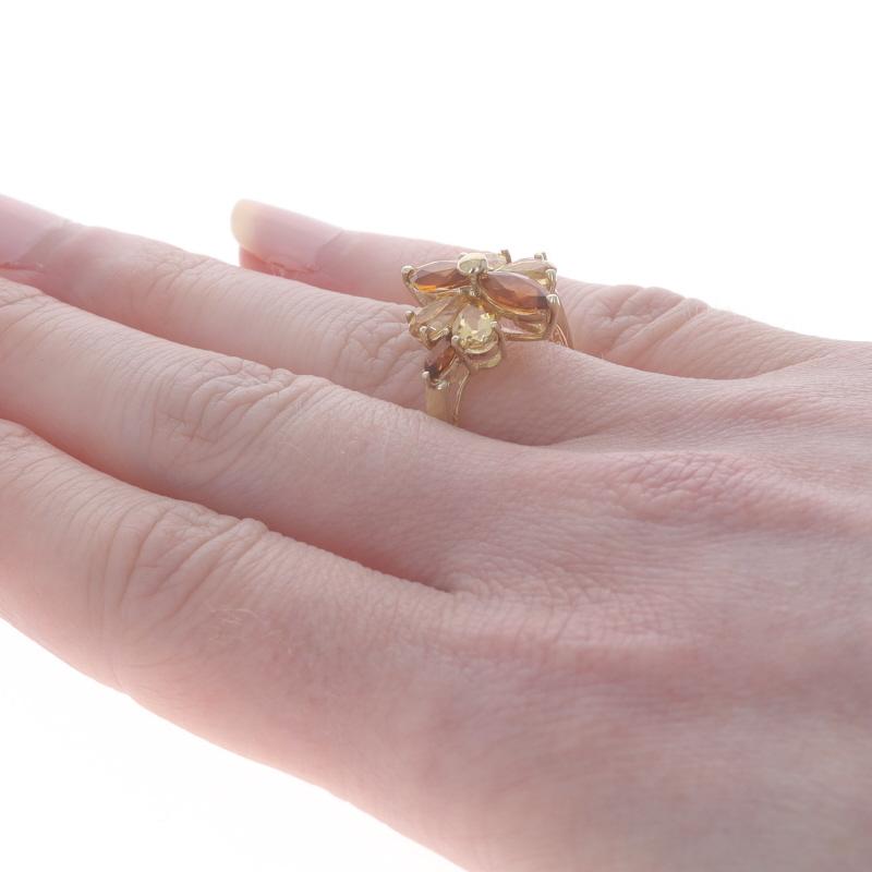 Women's Yellow Gold Citrine Cluster Cocktail Ring - 14k Marquise & Pear 1.57ctw Flower For Sale