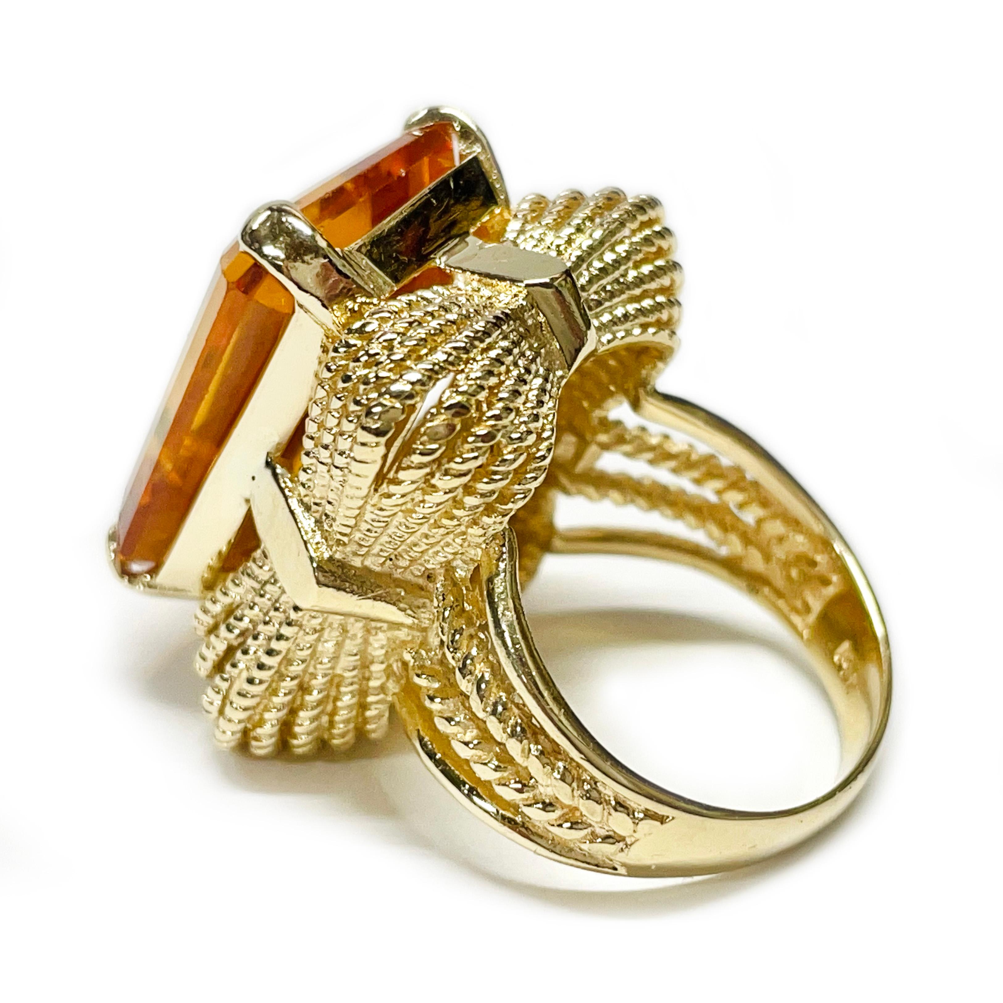 Retro Yellow Gold Citrine Cocktail Ring For Sale