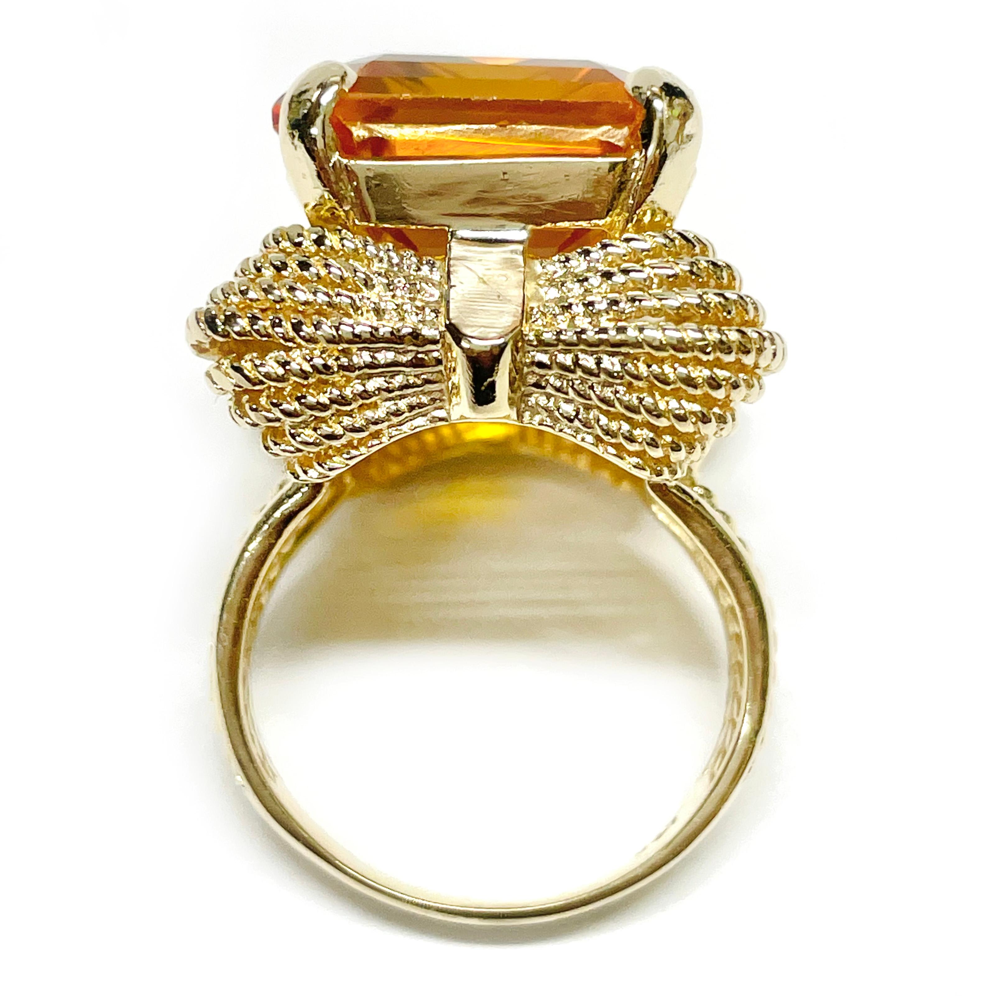 Emerald Cut Yellow Gold Citrine Cocktail Ring For Sale